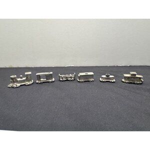 Vintage Metzke 1984 Pewter Miniature Train Set 6-Piece Decorative Collectible Bi